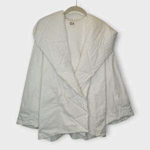 Planet by Lauren G Quilted Shawl Collar Coat One Size White Minimalist Lagenlook